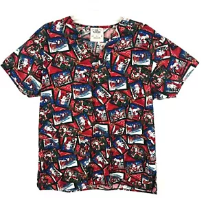 Christmas Scrub Womens Shirt Size Small S Red Green Short Sleeve V Neck - Picture 1 of 5