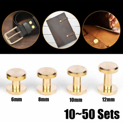 10/20/50Pcs 6-12mm Stud Bind Rivet Brass Leather Belt Wallet Chicago Screw Nail - Image 1 of 4