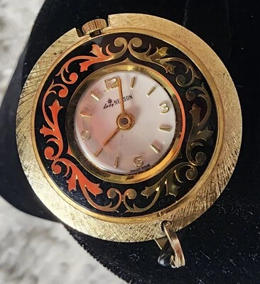 VINTAGE Lady Nelson Pendant WATCH Women GoldTone & Black Manual Wind VGUC - Image 1 of 4