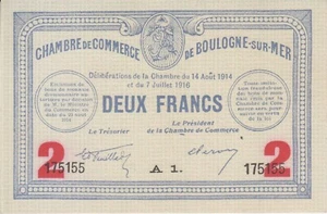 BILLET CHAMBRE COMMERCE BOULOGNE-SUR-MER 2 DEUX FRANCS 1916 - ÉTAT NEUF. - Picture 1 of 2
