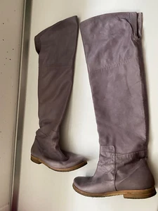 Overknees Stiefel 38 flieder lila Leder Lederstiefel Stiefel rund flach - Bild 1 von 7