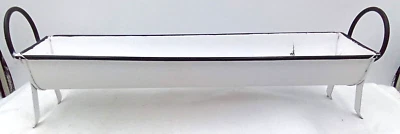 Metal Trough Tray Stand Rectangular Round Distressed White Black Handle Legs 18" - Image 1 of 4