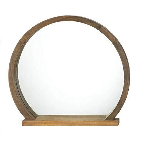 Round Wood Mirror With Shelf Cover