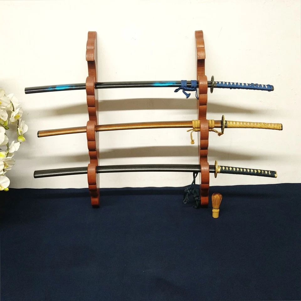 Japanese Samurai Sword Rack Stand 3Hooks Wall-Mounted Keyaki Wood Yari-KAKE - Image 1 of 4
