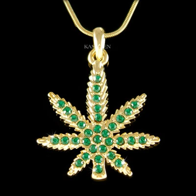 Marijunana Unkraut Blatt Cannabis Medizinisches Topf mit Swarovski Kristall Gt - Bild 1 von 4