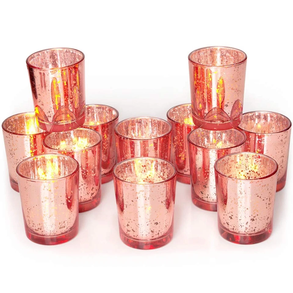 Volens Rose Gold Party Decorations 12pcs Mercury Glass Votive Candle Holders