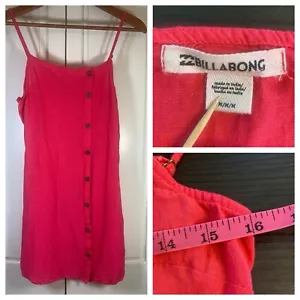 Billabong Linen Blend Mini Dress Women Medium Hot Pink Sun Beachy Coastal Surfer - Picture 1 of 14