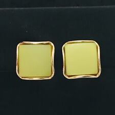Vintage Signed Triad Square Lime Green Thermoset and Gold Tone Clip-On Earrings.