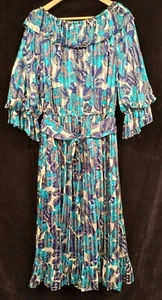 Vintage Liberty Silk Blue Floral Blouson Dress-Vintage Size L (36" Bust)-RARE - Picture 1 of 8