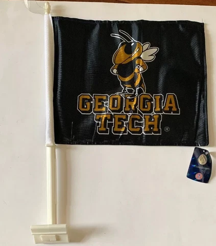 Georgia Tech Yellow Jackets Black Car Auto Window Flag 11X15 Black Cover