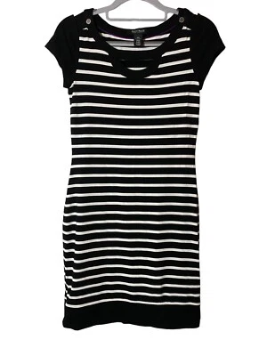 Vestido WHBM para mujer floral blanco negro a rayas manga gorra cuello en V hasta la rodilla XXS Foto 1 de 4