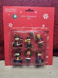 6 Vintage Miniature 1” Christmas BEAR Ornaments - Picture 1 of 11