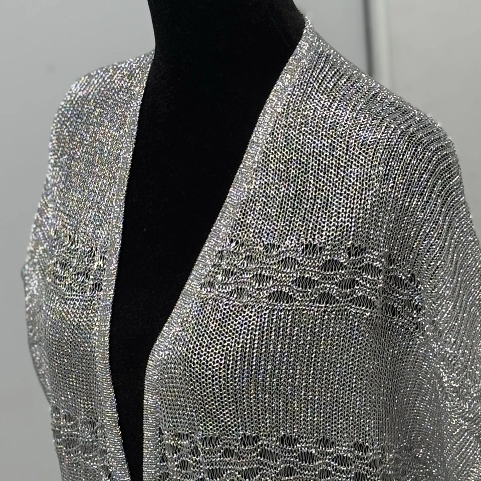 Cárdigan Chico's Plateado Para Mujer 1 M Crochet Plateado Metálico Fiesta Vacaciones Glamour Foto 1 de 4