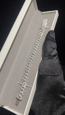 Brazalete cubano de moissanita helada pasa probador de diamantes 7,5”x10 mm GRA Foto 1 de 4