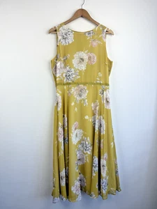 Hobbs Dress Size Uk 14 Carly Midi Butter Yellow Floral Wedding Occasion Cocktail - Picture 1 of 7