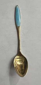 VINTAGE DENMARK ENAMEL GOLD WASHED STERLING SILVER DEMITASSE SPOON - Picture 1 of 3