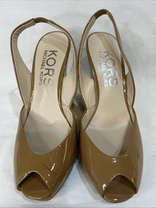 Michael Kors KORS Genuine  Leather Peep Toe Slingback Wedge High Heels Shoe 6.5 - Picture 1 of 16