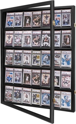 Graded Trading Card Display Case 35+ Sport Baseball PSA Slabs Wood Wall Cabinet - Image 1 of 4