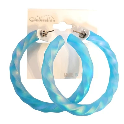  Pendientes Aro Azul 2" Retro Audaz Iridiscente Y2K Festival Perforados Años 80 Declaración Foto 1 de 4