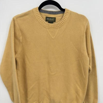 Suéter Eddie Bauer Algodón Cuello Redondo Vara de Oro Amarillo Tejido Pullover S Dinero Antiguo Foto 1 de 4