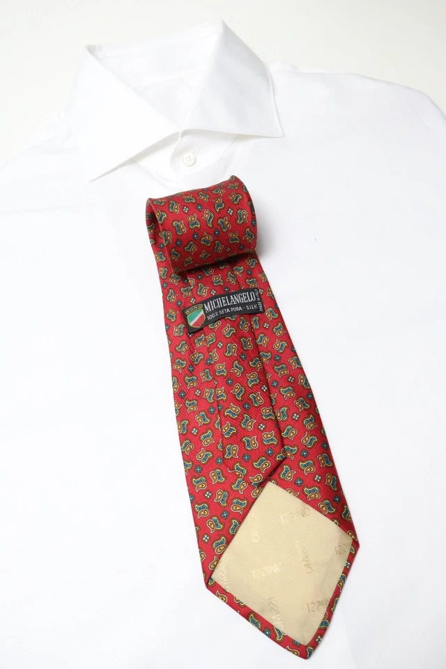MICHELANGELO Tie Men's One Size Red Patterned Pointed Pure Silk - Image 1 of 4