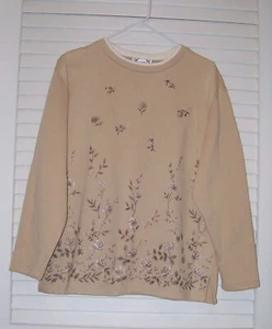 BIZZIT TAN W/ EMBROIDERED FLOWERS SWEATSHIRT XL EUC - Picture 1 of 1