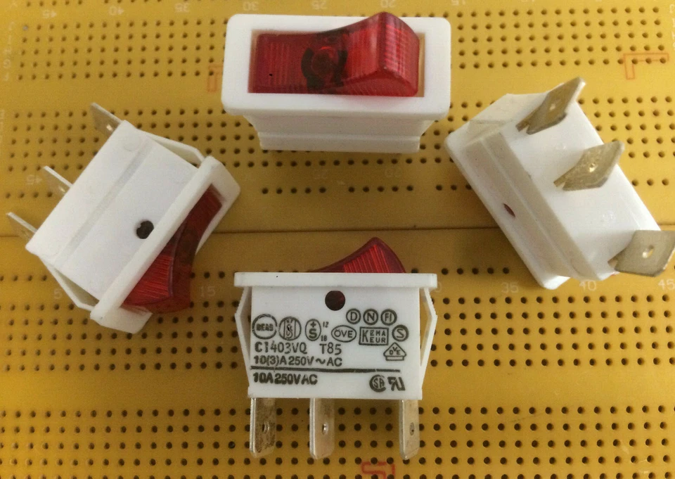 10A SPST 250Vac Rocker Switch On-Off Latching Red Illuminated 250V Neon Lamp