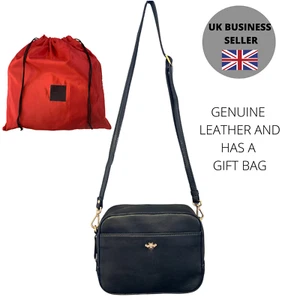 Genuine Premium Leather Crossbody Bag - Gold bee CAMERA style - Picture 1 of 10