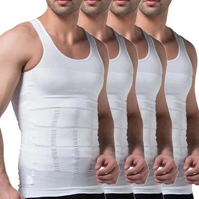 Paquete de 4 Camisas de Control Abdomen de Compresión de Ginecomastia Chaleco Modelador Corporal Delgado para Hombres Foto 1 de 4