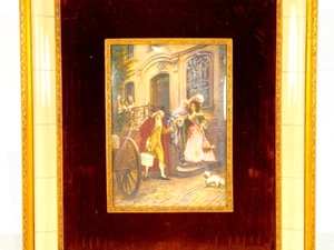 ANTIKER MESSING & ELFENBEIN RAHMEN 15" (H), KUNSTGEMÄLDE "PAAR" um 1925 g - Bild 1 von 4