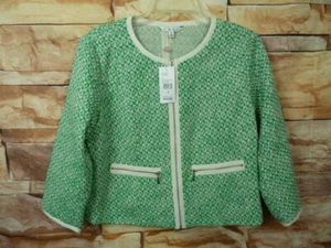 $96 CAbi Womens Tweed Blazer Jacket Zip Up Woven Cropped Green Sz 8 - Picture 1 of 9