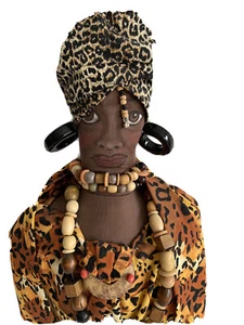Handmade Aftrican Doll Folk Art 17" x 8" Beads Black 7376 Haunted - Picture 1 of 8