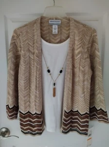 Alfred Dunner Oatmeal Multi Sweater Beige with White Insert Size PS - Picture 1 of 6