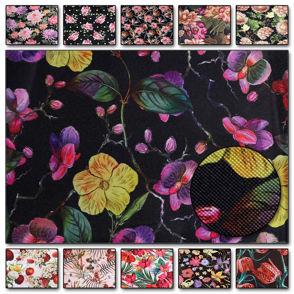 OXFORD Mat mit Blumen Motiv Outdoorstoff Meterware Bezugsstoff Wasserdicht - Bild 1 von 4