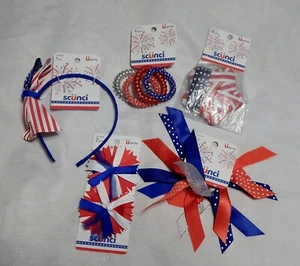 Scunci Lot of 5 Assorted Patriotic Hair Bow Scrunchie Hairband Accessories - Picture 1 of 2