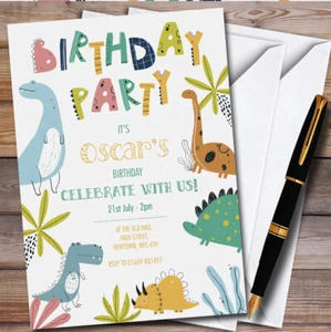 Watercolour Dinosaurs Jungle Leaves Children's Birthday Party Invitations - Picture 1 of 1
