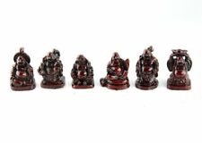 Set of 6 RED Feng Shui Laughing HAPPY Buddha Figures & Statue Luck 