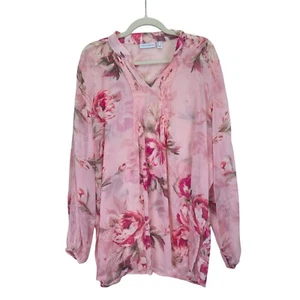 Blusa Susan Graver Floral Transparente Mujer Grande Rosa Encaje Romántico Femenino Túnica - Imagen 1 de 7
