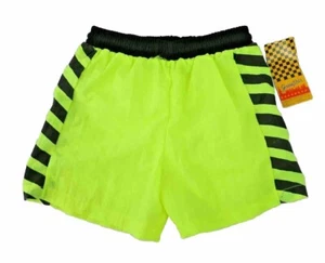 Grand Prix VTG 80s Swim Trunks NEON Yellow 8 Lined Shorts Virgil Drawstring NWOT - Picture 1 of 7
