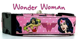 Wonder Woman Hundehalsband handgefertigt verstellbare Schnalle 1"" oder 5/8"" breit oder an der Leine - Bild 1 von 11
