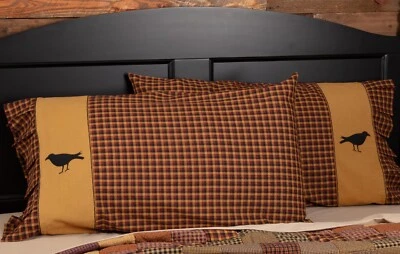 New Primitive Wine Mustard Black 2 CROW PILLOW CASE Standard Size Cover - Image 1 of 2