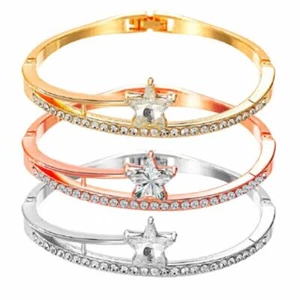 Women Crystal Star Diamante Bracelet Silver Rose Gold Zircon Bangle Bridal Gift - Picture 1 of 9