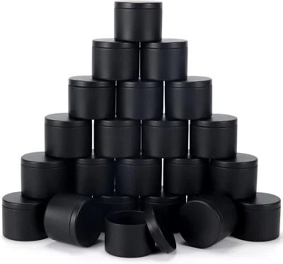 24 piezas latas de velas negras de 4 oz, frascos de velas de 4 oz contenedores de velas con tapas, aprox. Foto 1 de 4