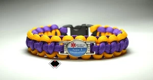 Pulsera de alerta médica para diabetes tipo 1 550 Paracord púrpura/oro hecha en EE. UU. - Imagen 1 de 6