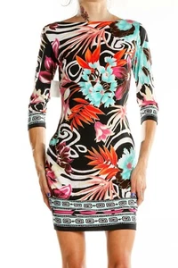 CACHE MULTICOLOR FLORAL 3/4 SLEEVES SHEATH TROPICAL BODYCON DRESS SIZE: 2 EUC - Picture 1 of 4
