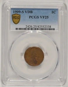 1909-S VDB Lincoln Wheat Cent 1c PCGS VF25 42552338 - Picture 1 of 4