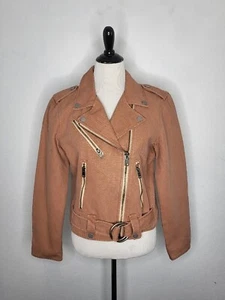 FRYE Carly Moto Jacket Women's Medium Rose Pink 100% Cotton NWT $248 - Picture 1 of 11