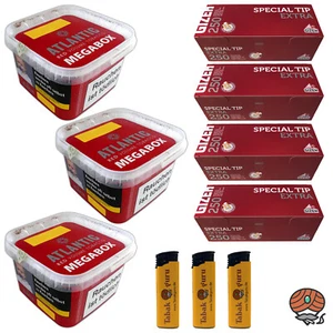 3x ATLANTIC Red Volumentabak Megabox à 175g, Gizeh Special Tip Extra Hülsen, FZ