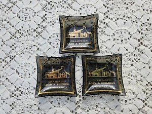 3 Vintage Advertising Mini Ashtrays or  Dishes Champaign Building and Loan Assoc - Picture 1 of 4