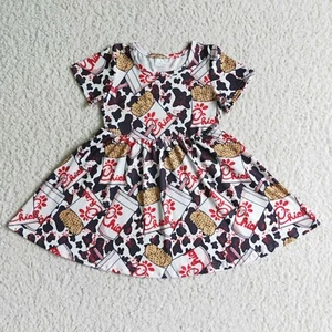 Girls Short Sleeve Cow Print Twirl Dress  - Picture 1 of 1